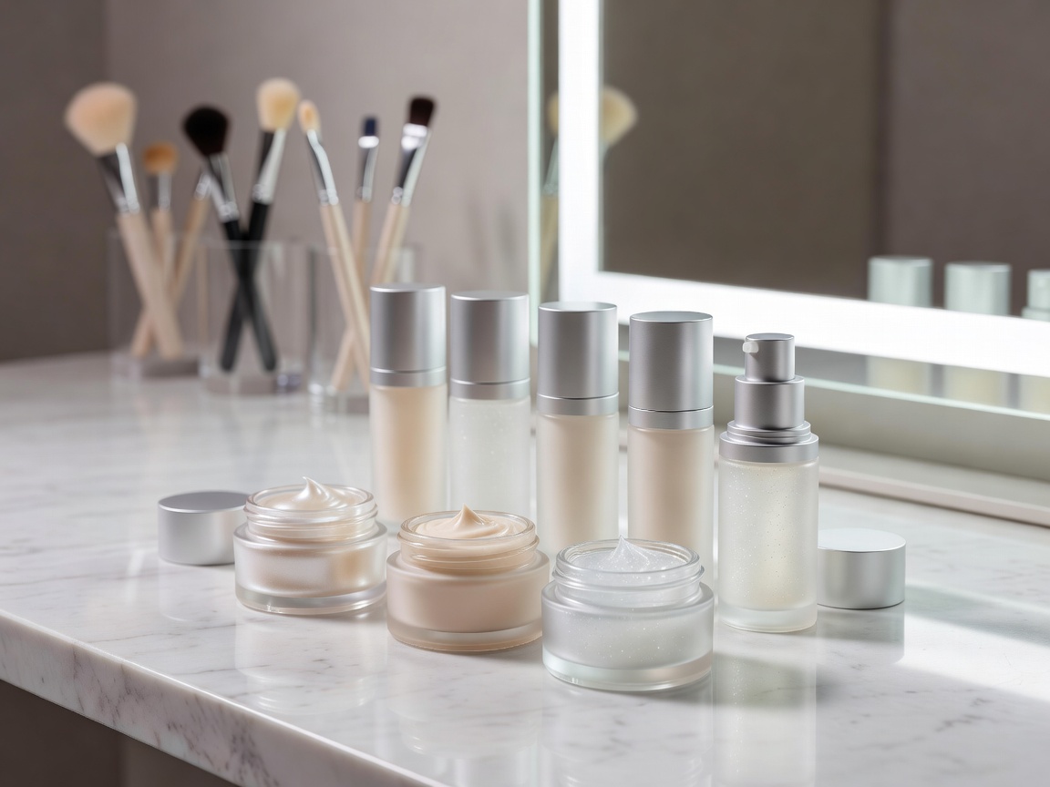 Clean dynamic range of professional face primers on cosmetic vanity