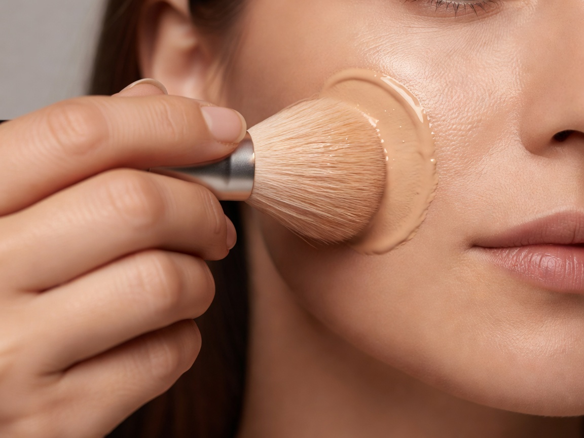 Close up of beauty artist blending wet base skin application flawlessly
